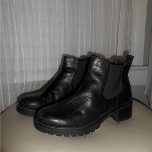 Black Faux Leather Chunky Boots